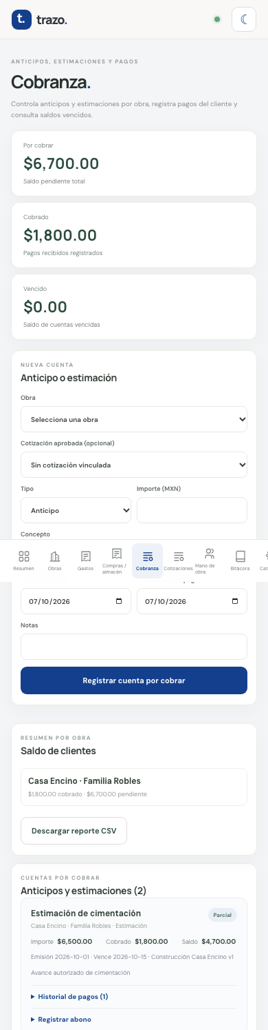 Módulo de cobranza adaptado a celular