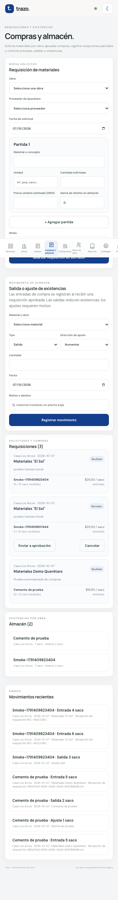 Compras y almacén en pantalla móvil